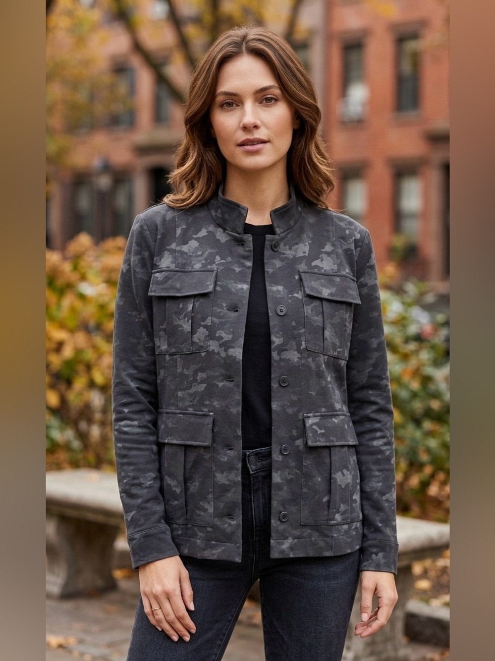 Lola & Sophie Camaouflage Utility Field Jacket - Tonal Grey/Black‎ Camo size S